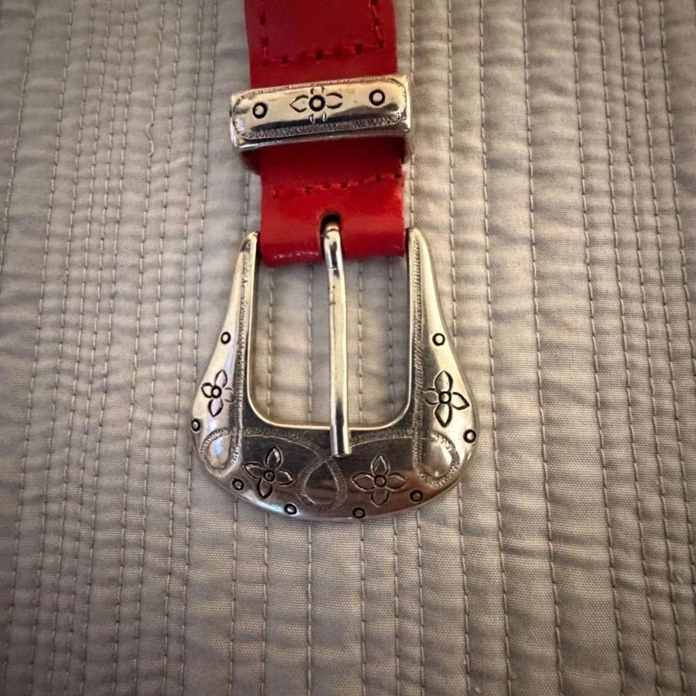 Ribco USA Red Braided Leather Western Belt Silver Floral Buckle XL Boho Vintage